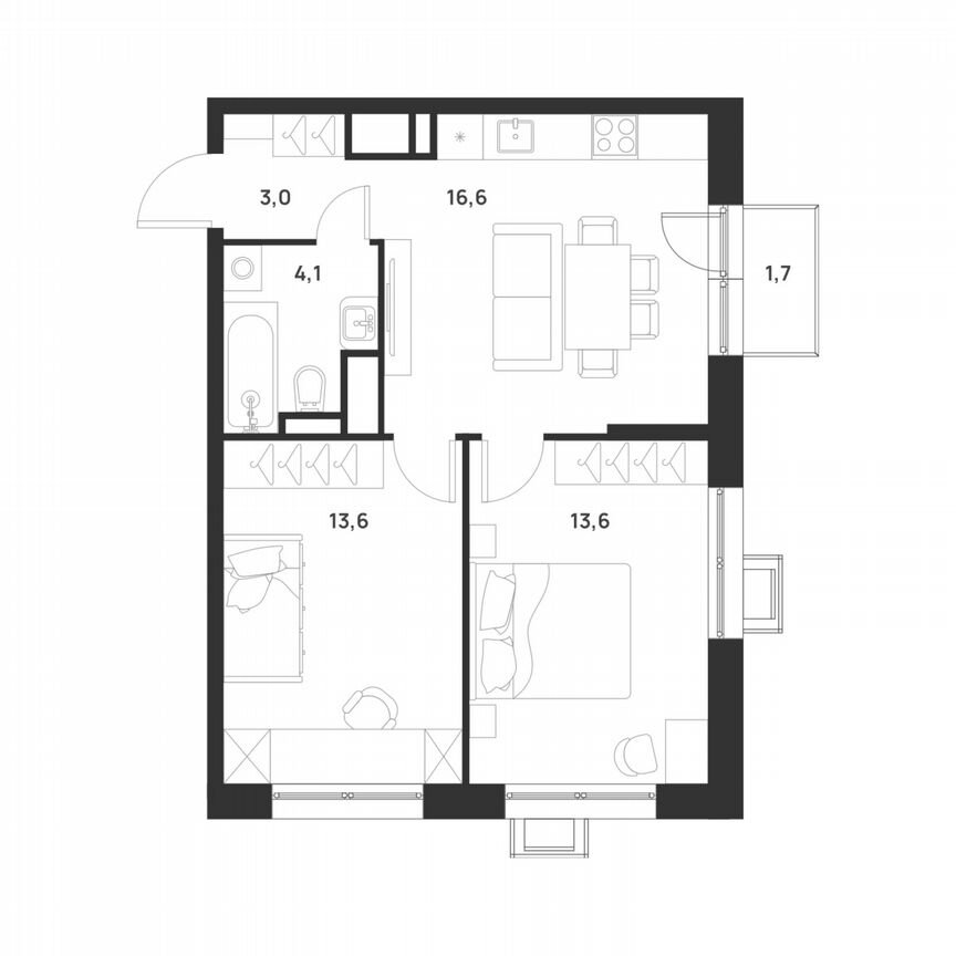 2-к. квартира, 51,4 м², 11/17 эт.