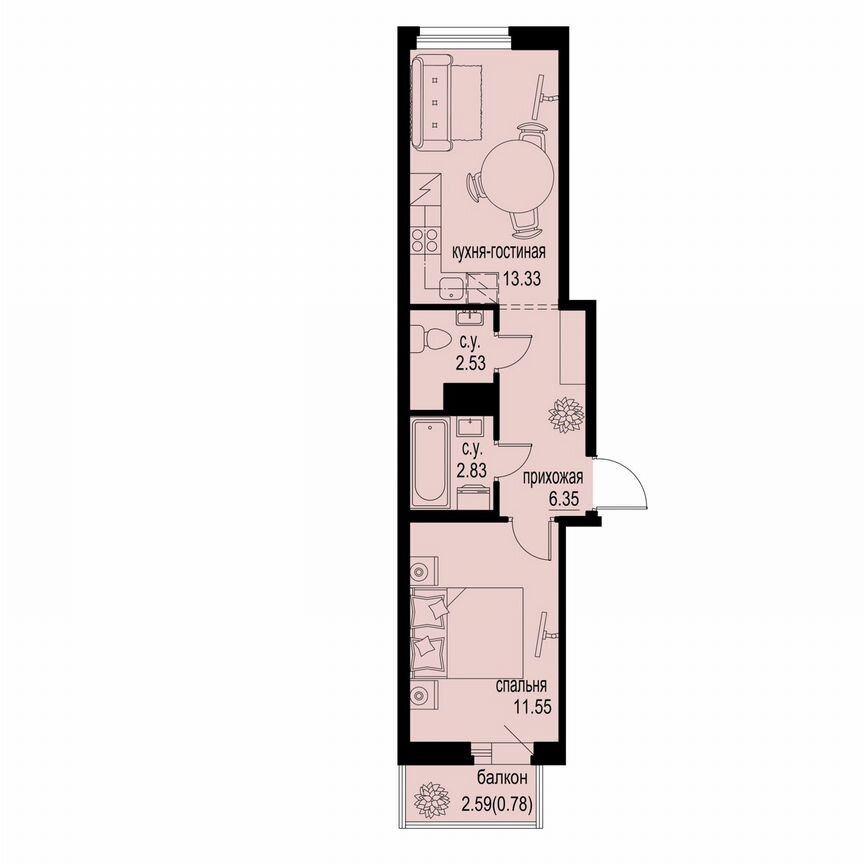 1-к. квартира, 37,4 м², 10/12 эт.