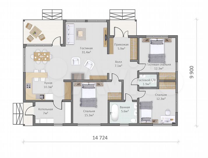 Дом 124 м² на участке 9 сот.