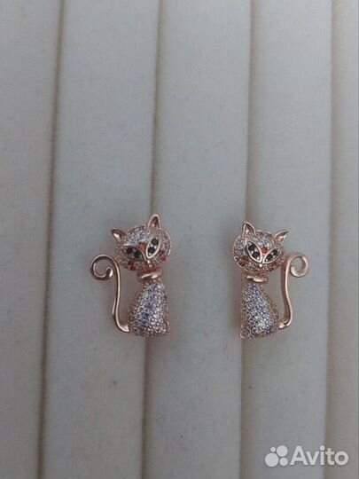 Серьги золотые новые детские Кошечки проба 585 RG