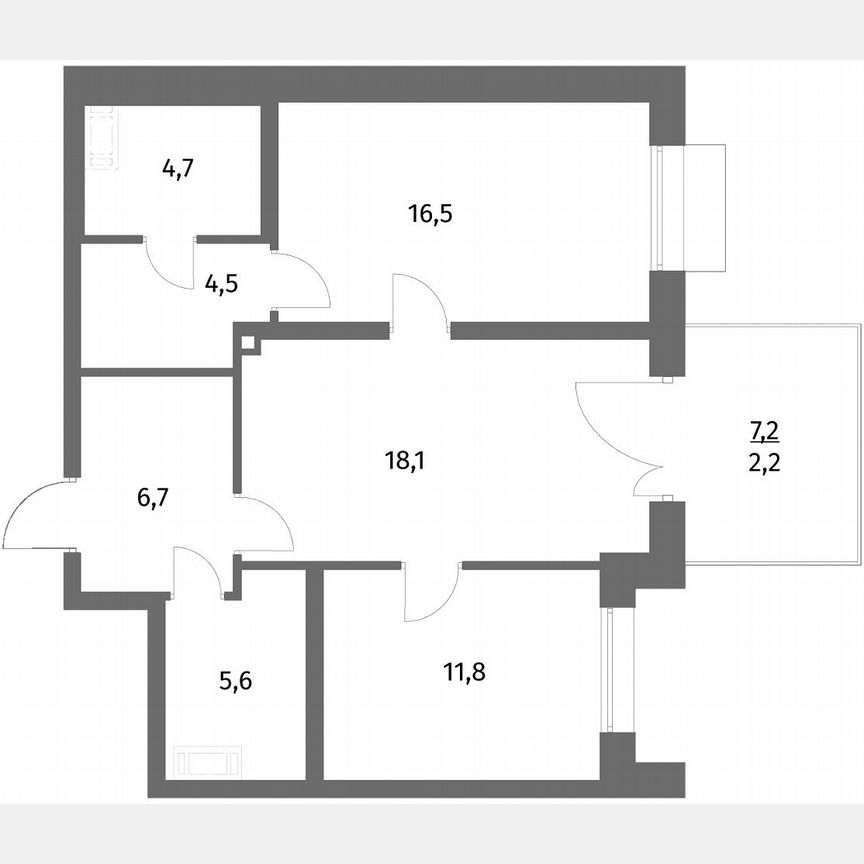2-к. квартира, 70,1 м², 1/6 эт.