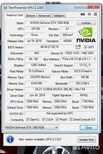 Msi geforce gtx 1060 gaming x 6g