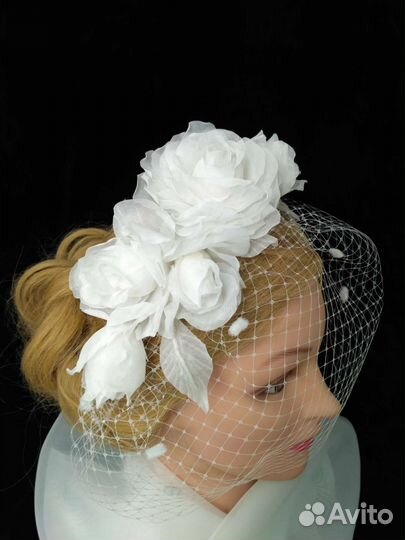 Ободок с вуалью свадебный