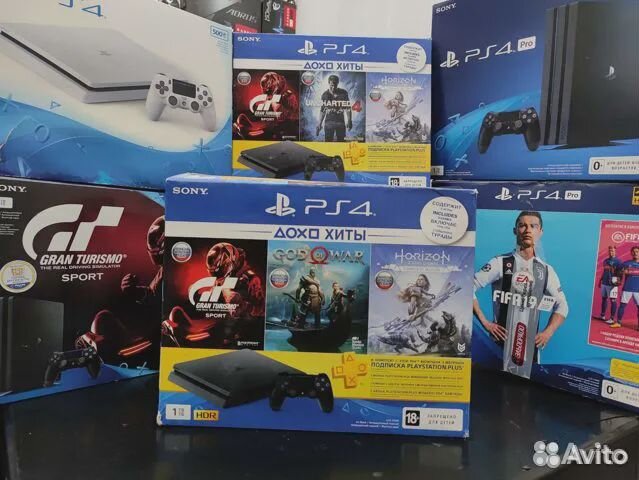 PS4 Slim Б.У + GT + GoW + Horizon