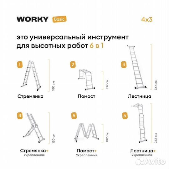 Лестница-стремянка 4x3 трансформер worky Basic