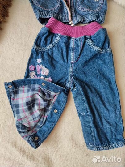 Джинсовый костюм на девочку на флисе gloria jeans