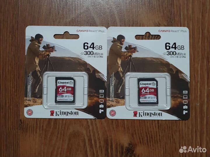Две карты sdxc Kingston Canvas React Plus 64GB v90