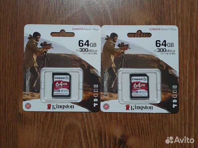 Две карты sdxc Kingston Canvas React Plus 64GB v90
