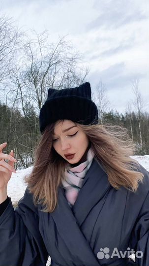 Балаклава чёрная, с ушками, с рожками, капюшон