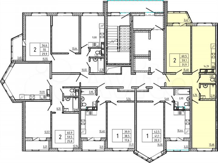 2-к. квартира, 58,8 м², 14/18 эт.