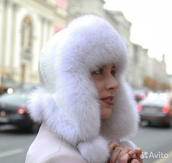 Шапка натуральный песец + эко кожа