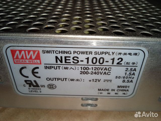 NES-100-12, Блок питания, 12В,8.5А,102Вт