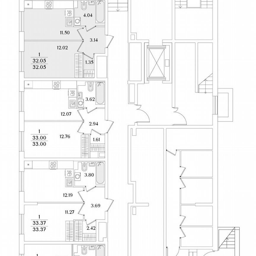 1-к. квартира, 32,1 м², 1/9 эт.