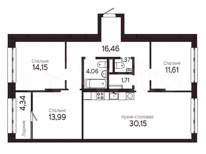 3-к. квартира, 98 м², 6/22 эт.