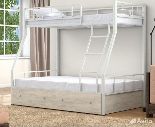 Двухъярусная кровать с полкой и ящиками Коричневый