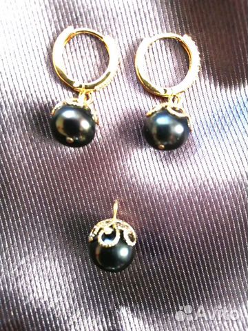 Серьги и кулон из натурального жемчуга, листайте