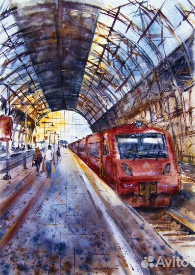 Картина акварелью поезд 