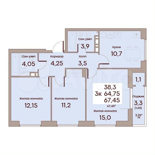 3-к. квартира, 67,5 м², 5/10 эт.