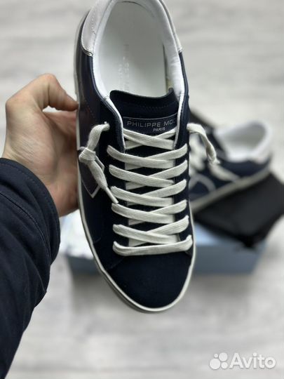 Кеды Philippe Model синие мужские кожаные