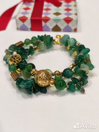 Браслет этно с зелёными Агатами