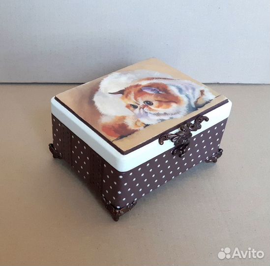Шкатулка Рыжий кот. Ручная работа