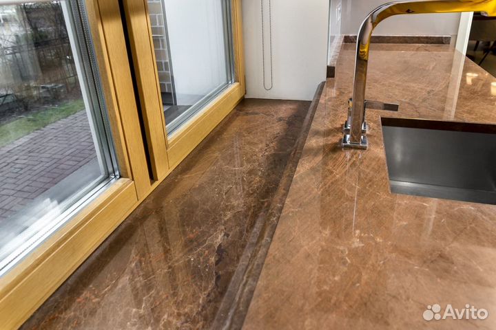 Подоконники из мрамора, гранита, акрила на заказ