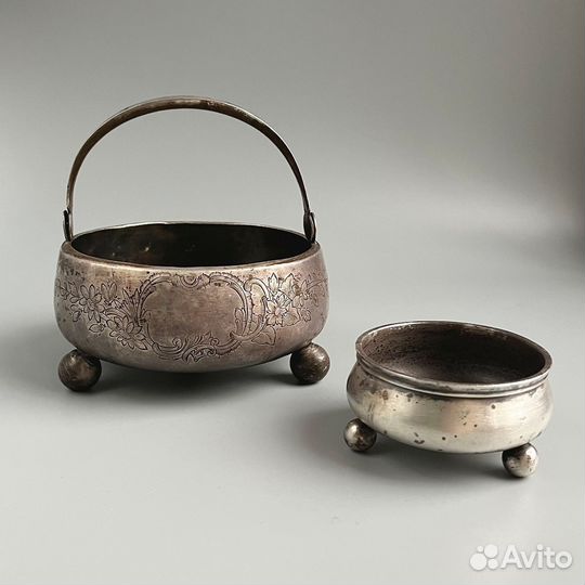 Серебряная сахарница и солонка.Хлебников. 84 проба