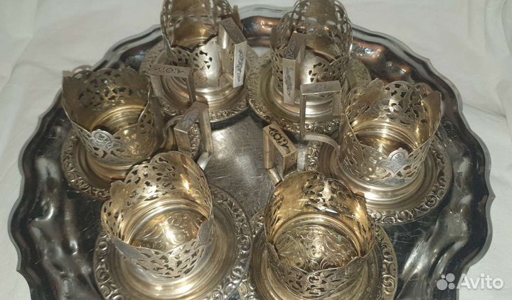 Подстаканники Кубачи, серебро, 6 шт, 470 грамм