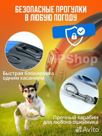 Поводок рулетка для собак 5 м до 20 кг цвет Синий