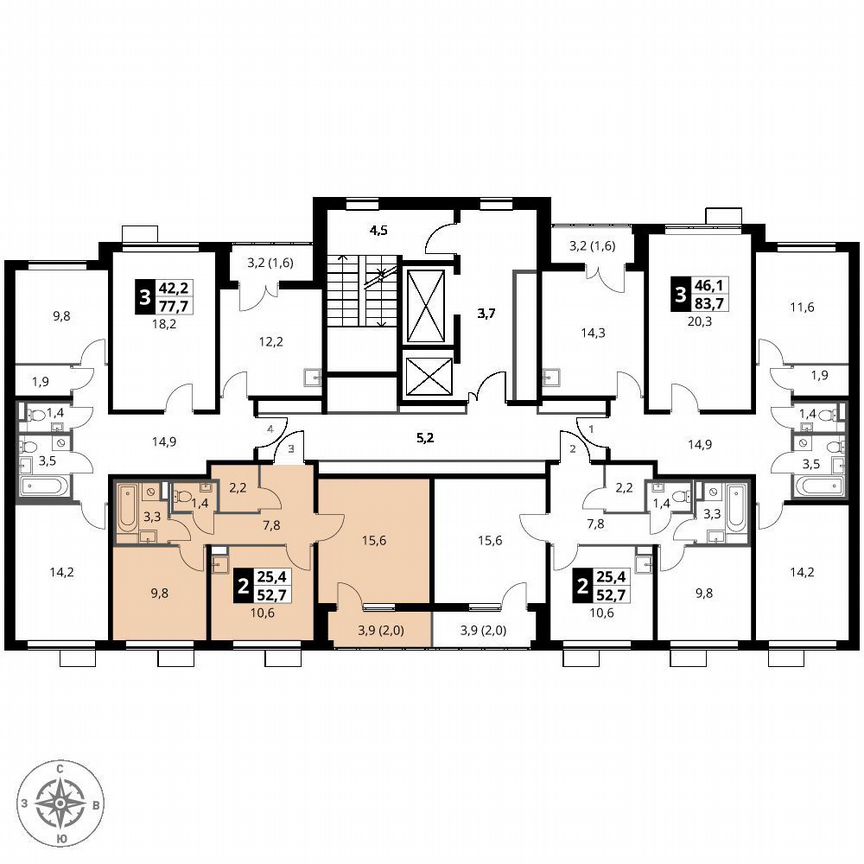 2-к. квартира, 52,7 м², 2/9 эт.