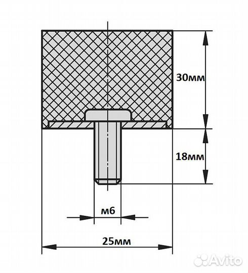Буфер (отбойник) резинометаллический 25х30х18мм