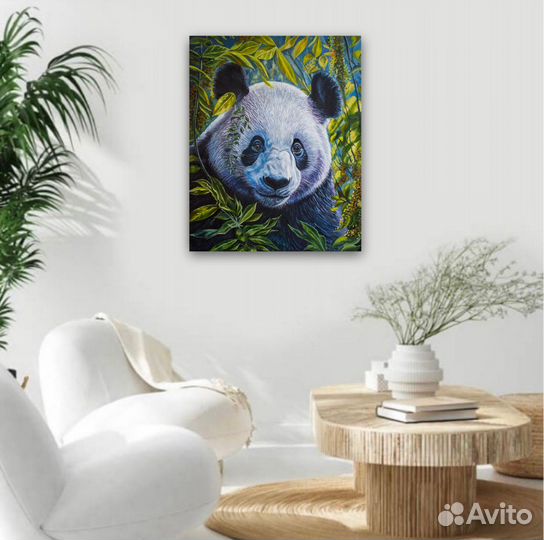 Картина маслом мишка Панда в джунглях