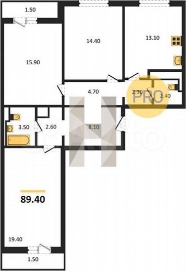 3-к. квартира, 89,4 м², 9/18 эт.