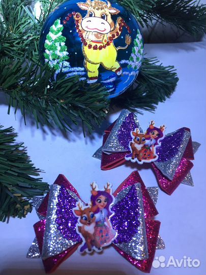 Резинки и бантики для волос к новому году