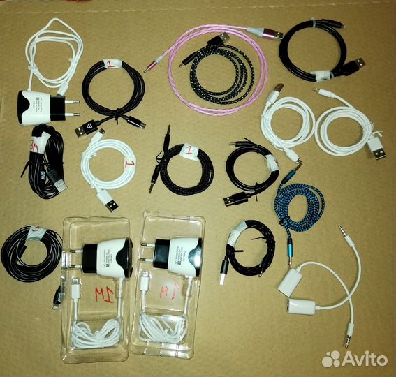 Кабели зарядки и блоки micro-usb, iPhone, aux