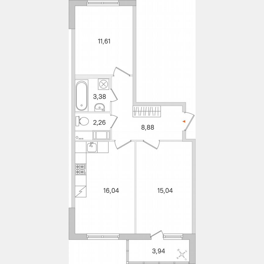 2-к. квартира, 59,2 м², 3/8 эт.