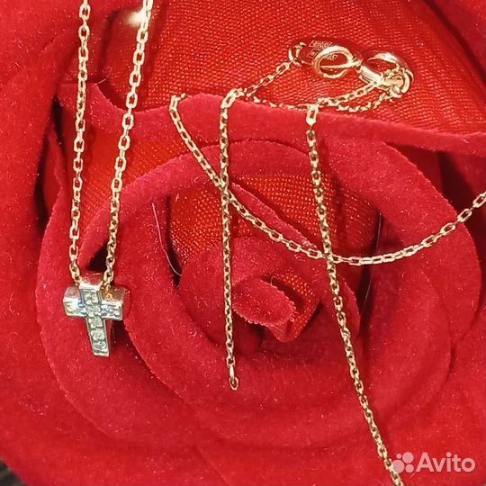 Золотое колье 585 Крест с бриллиантами 40-45