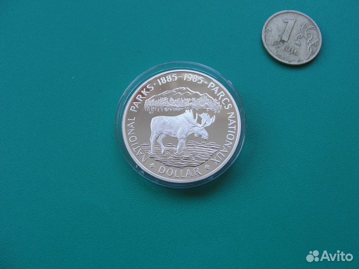 Монета Канады 1 доллар 1985г., серебро