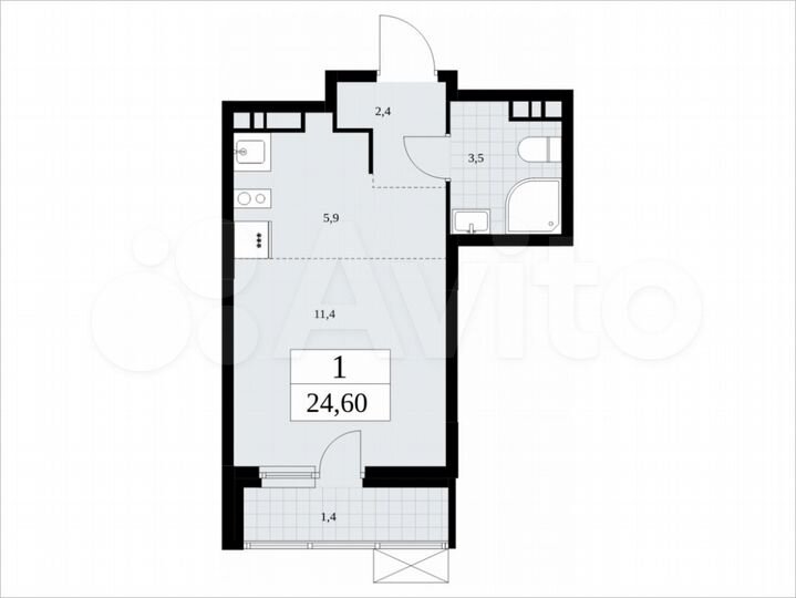 Квартира-студия, 24,6 м², 9/9 эт.