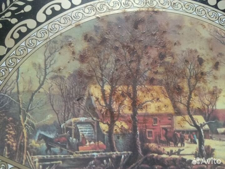 Поднос металлический. ссср. Роспись. Винтаж