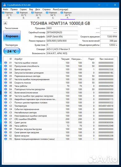 HDD диск 10 Тб Toshiba Surveillance S300