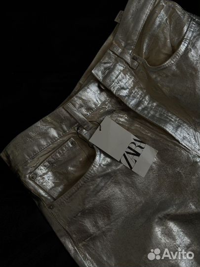 Джинсы zara с эффектом фольги