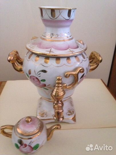 Самовар фарфоровый СССР (розовая Гжель )