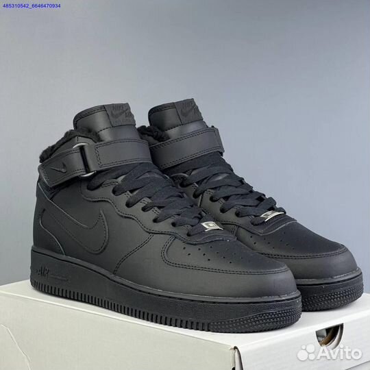 Nike Air Force 1 Black Зима с мехом (Арт.97572)