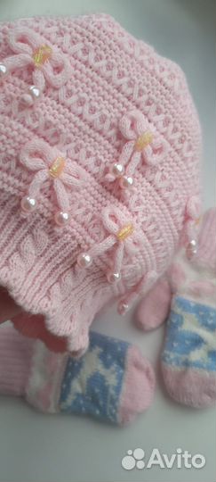 Шапка и варежки на девочку осень весна