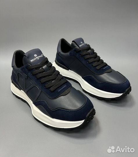 Кроссовки Belle мужские синие кожаные