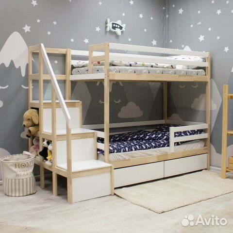 Детская двухъярусная кровать с лестницей комодом