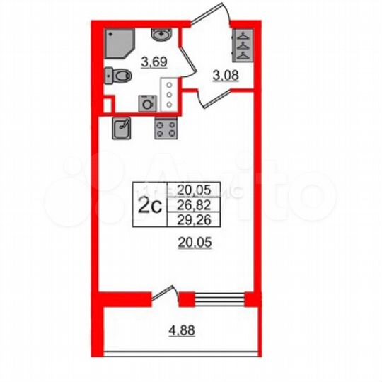 Квартира-студия, 29,3 м², 14/18 эт.