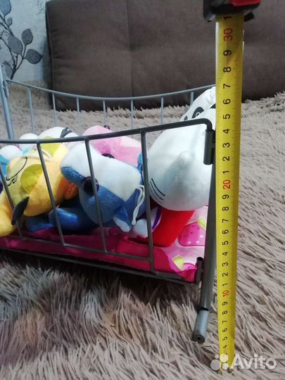 Кроватка метал,разборная для кукол с мяг.игрушками