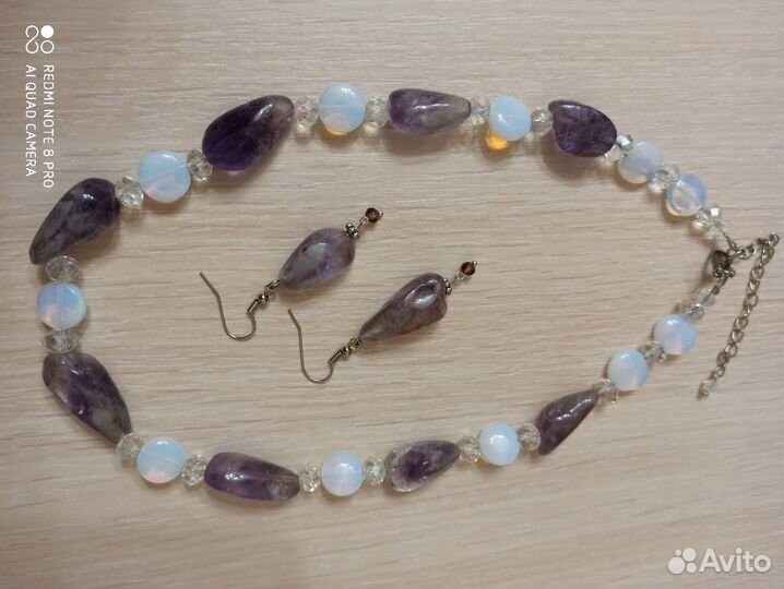 Колье, серьги - аметист и лунный камень
